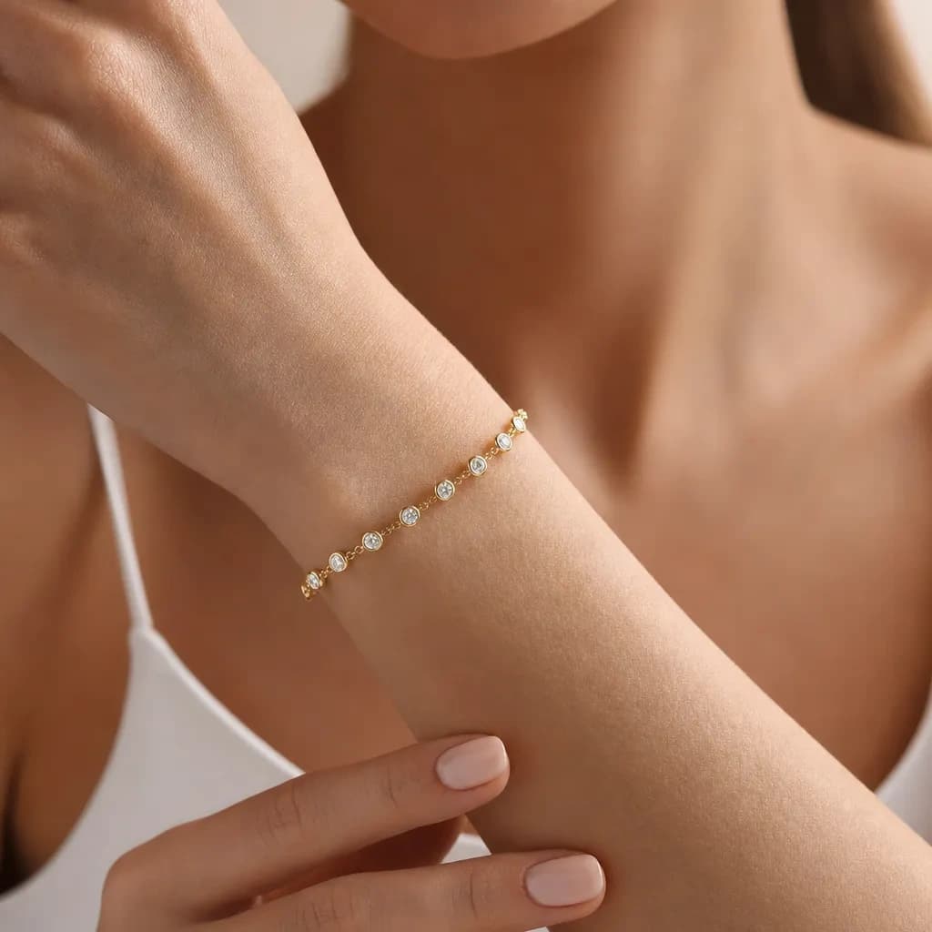 Close-up of the bracelet on a wrist