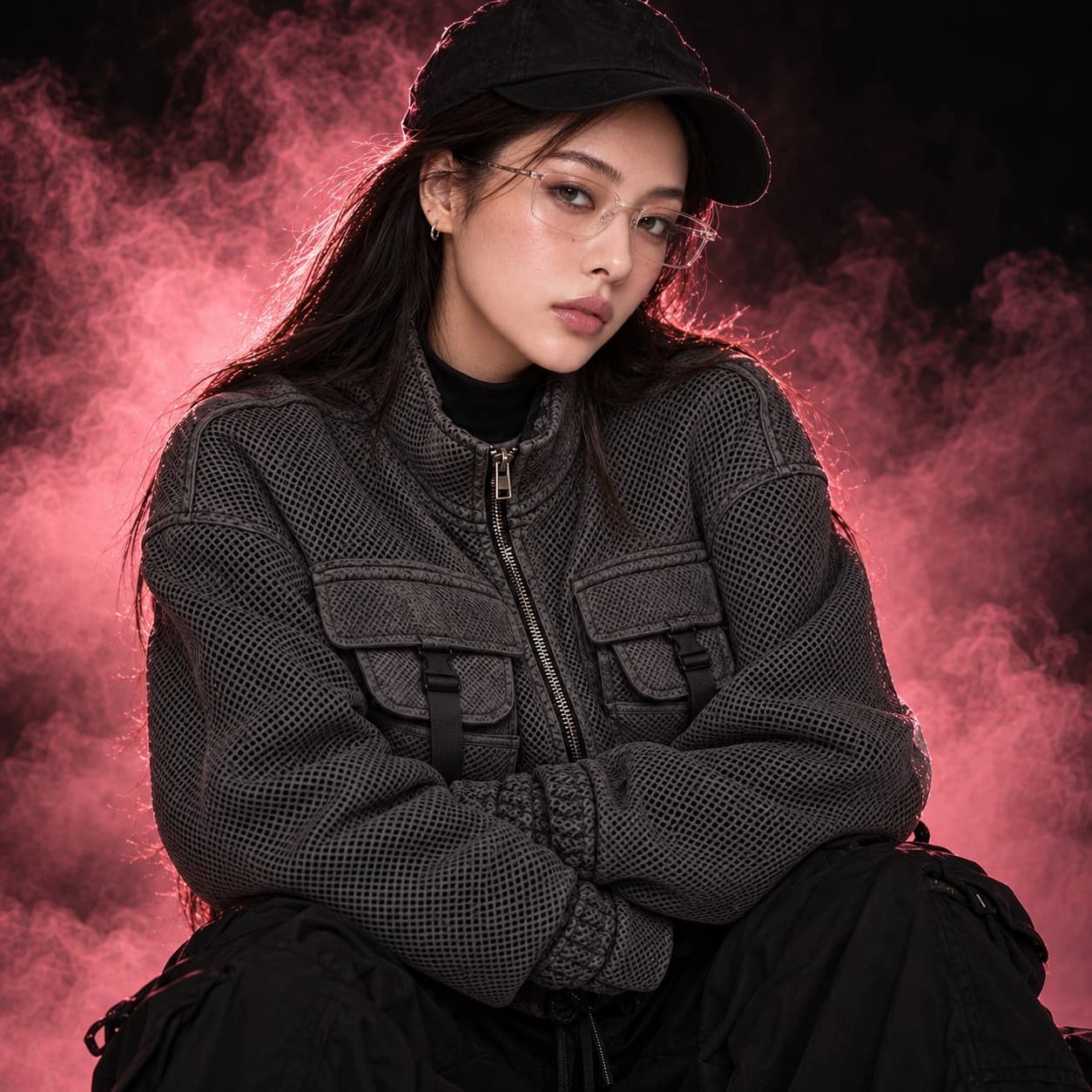 Fashion portrait against a burgundy background