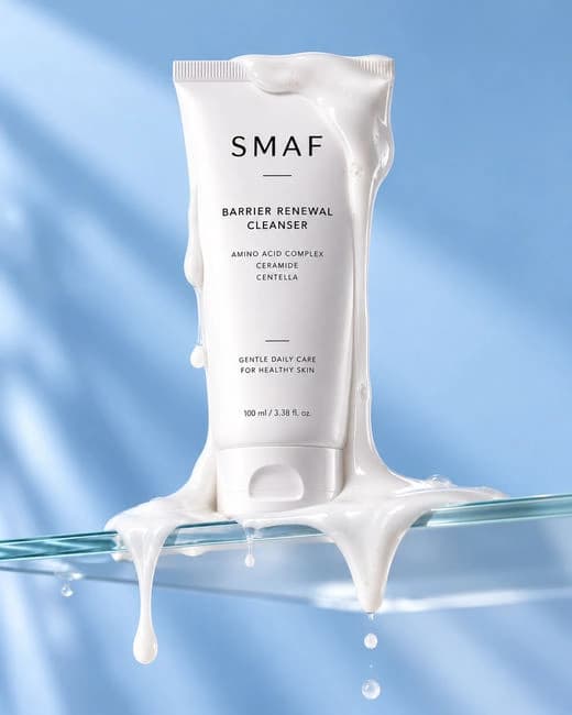 SMAF cleanser styled against a blue background